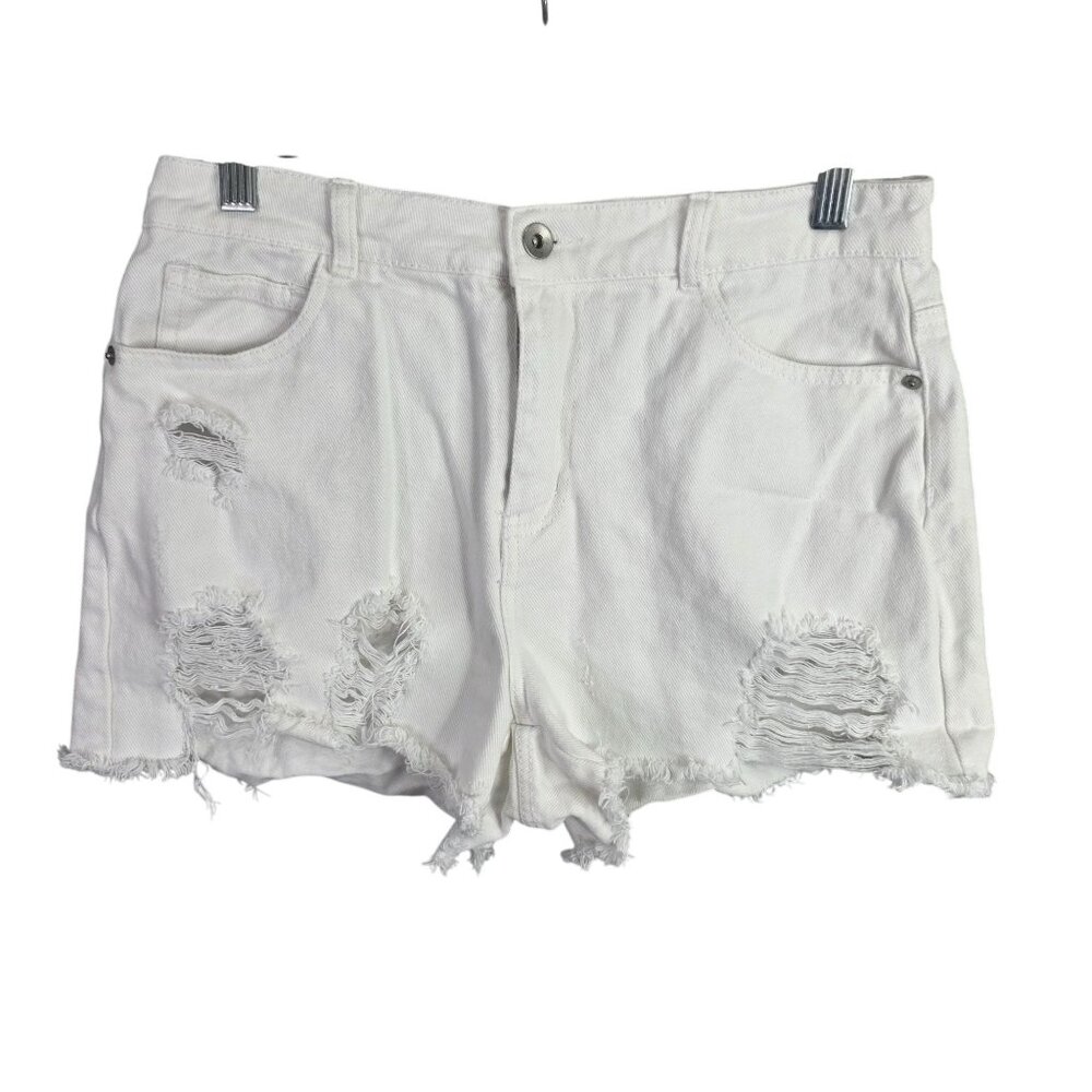 Womens Chelsea & Violet C&V White Distressed Shorts Cut Off Hem 3" Inseam 29